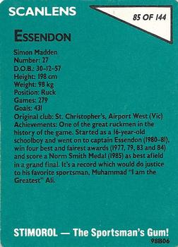 1988 Scanlens VFL #85 Simon Madden Back